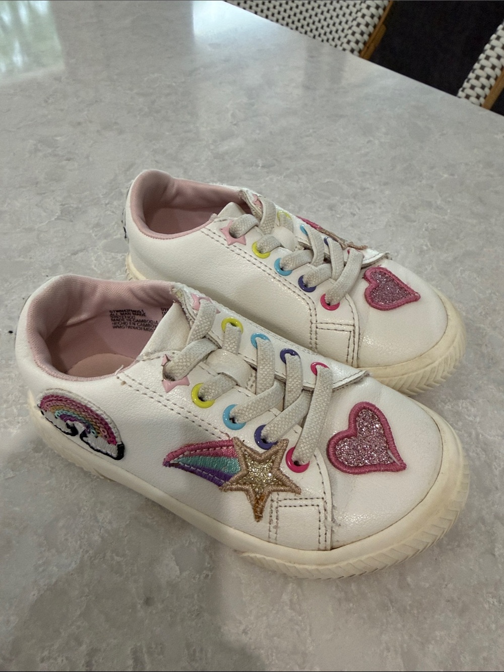 wonder nation White Sneakers with Pink Glitter Heart and Rainbow Patches